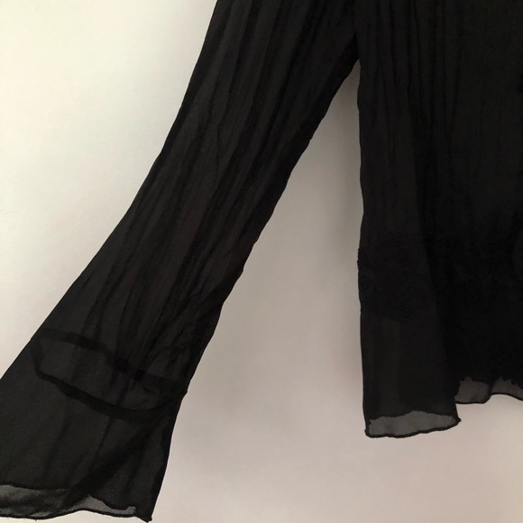 Black Ruffle Detail Sheer Pleated Button Up Top - Picture 3 of 7